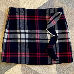 J Crew plaid ruffle wool mini skirt size 12